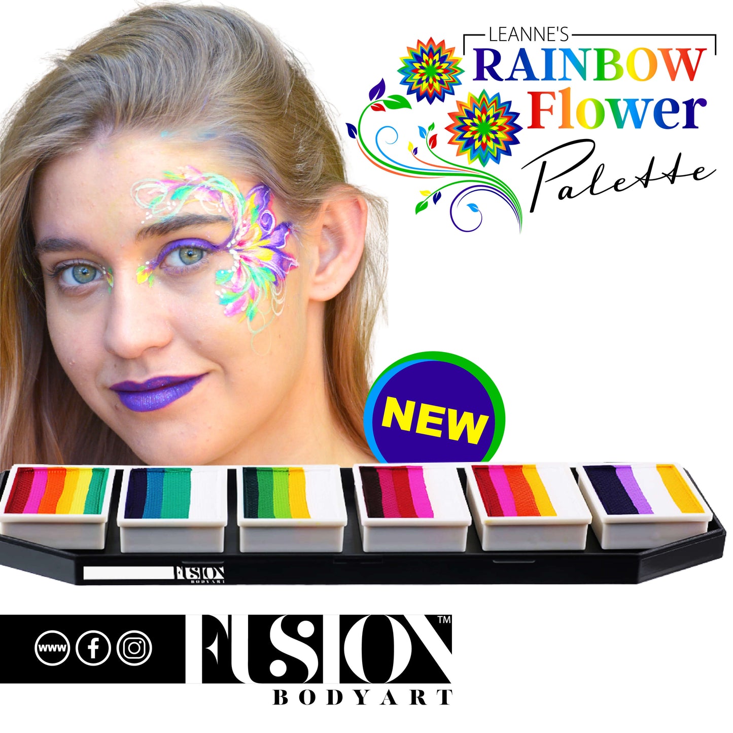 Fusion Body Art Leanne's Rainbow Flower Face Paint Palette