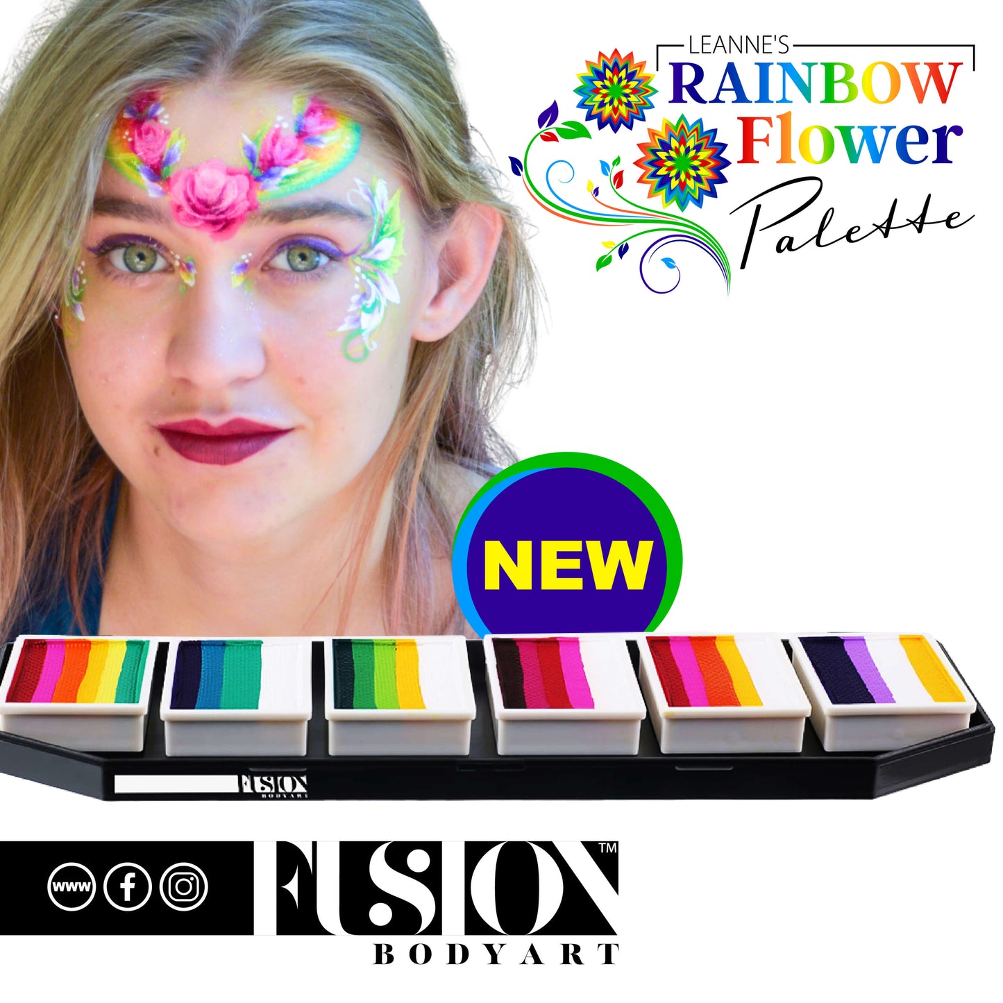 Fusion Body Art Leanne's Rainbow Flower Face Paint Palette